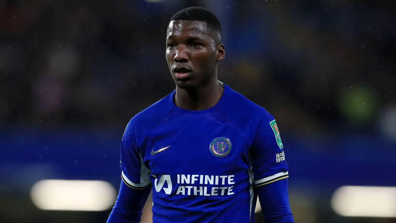 Moisés Caicedo of Chelsea in action during the EFL Carabao Cup match between Chelsea and Blackburn Rovers at Stamford Bridge, London, England on 1 November 2023.