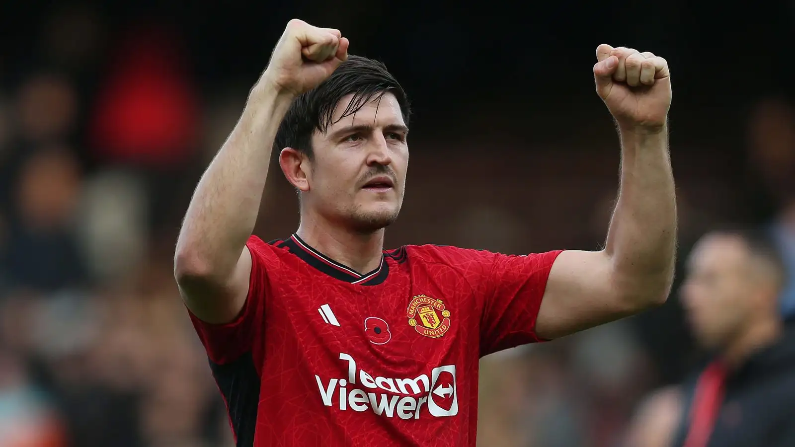 Harry Maguire of Manchester United celebrates the victory. - Fulham v Manchester United, Premier League, Craven Cottage Stadium, London, UK - 4th November 2023.