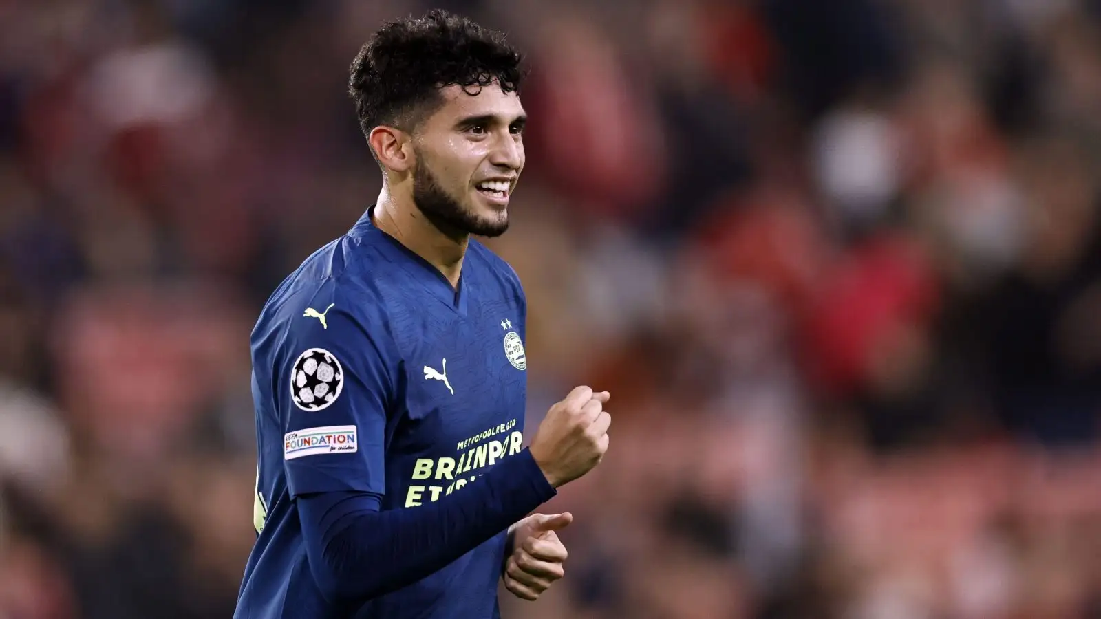 Ricardo Pepi of PSV Eindhoven celebrates the 2-3 during the UEFA Champions League group B match between Sevilla FC and PSV Eindhoven at the Estadio Ramon Sanchez-Pizjuan on November 29, 2023 in Seville, Spain.