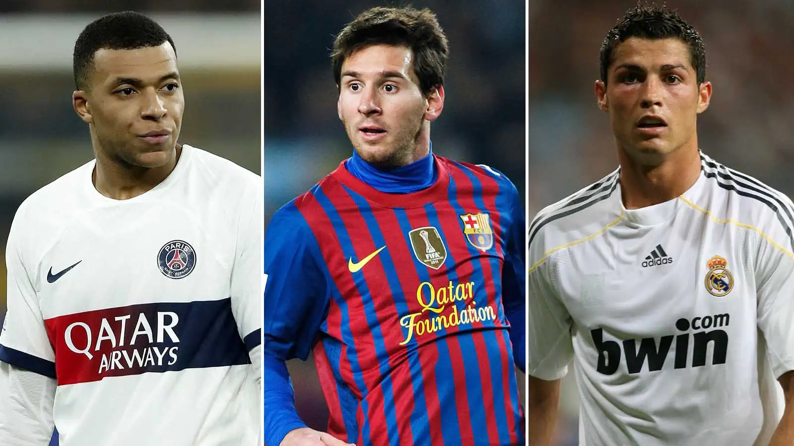 Kylian Mbappe, Lionel Messi and Cristiano Ronaldo