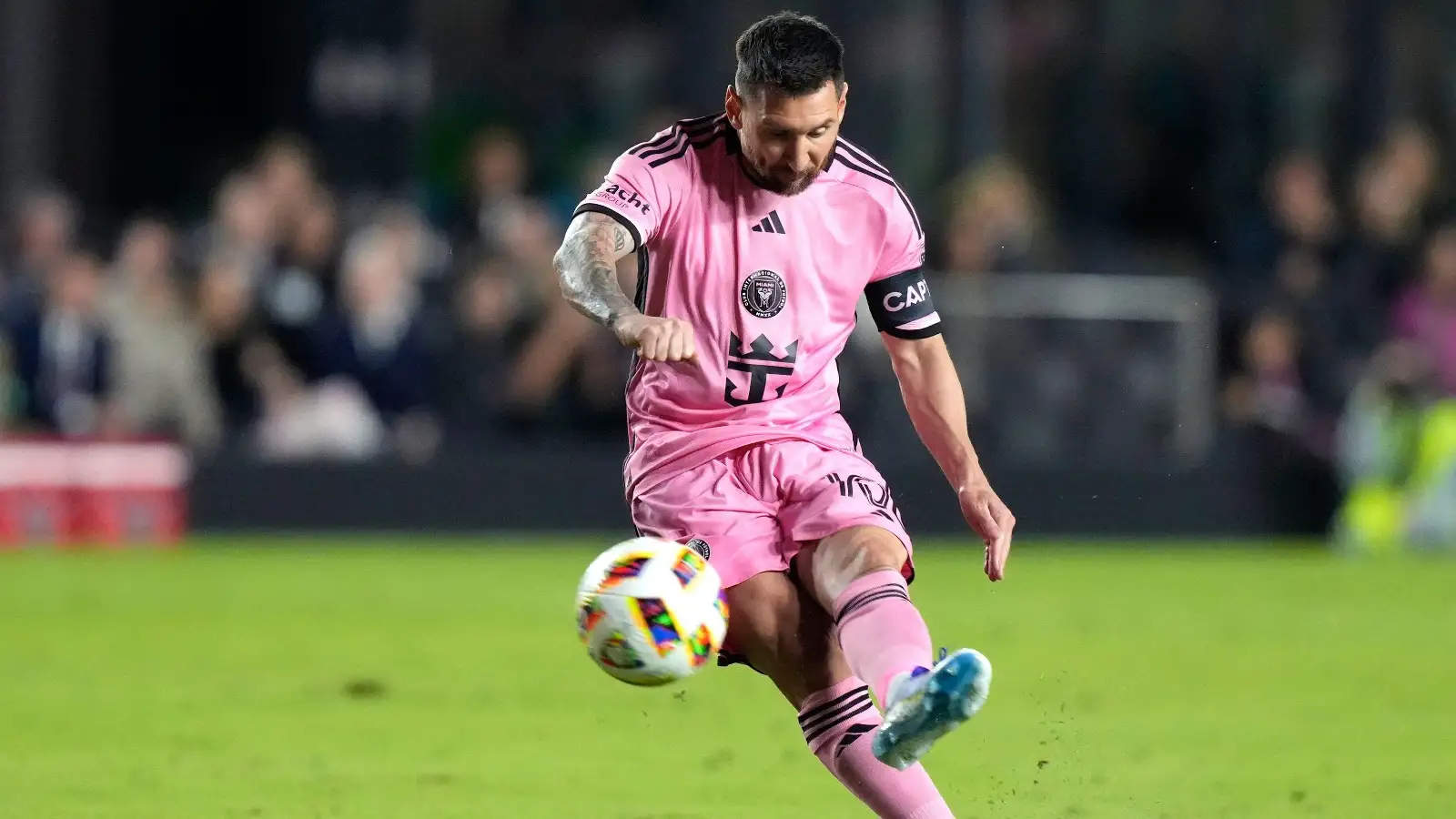 Inter Miami forward Lionel Messi takes a free kick during the first half of the team's MLS soccer match against Real Salt Lake, Wednesday, Feb. 21, 2024, in Fort Lauderdale, Fla.