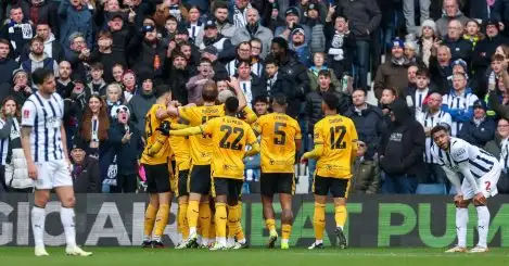 Wolves celebrate in front of West Brom fans