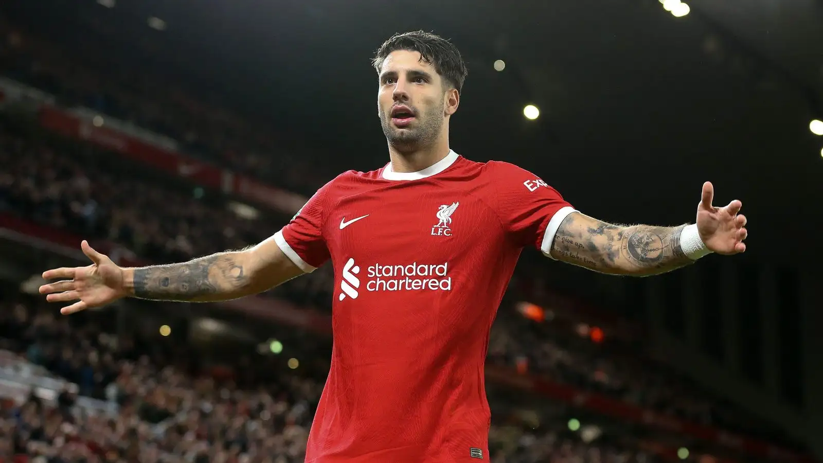 Dominik Szoboszlai celebrates for Liverpool.