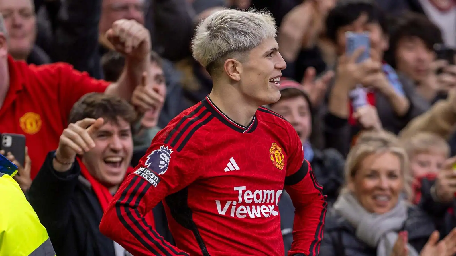 Alejandro Garnacho celebrates after scoring against West Ham