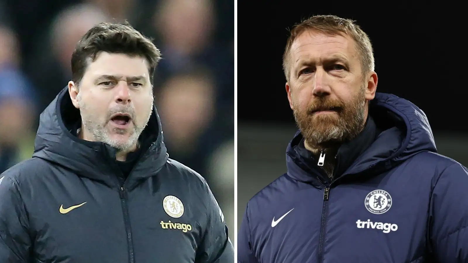 Chelsea managers Mauricio Pochettino (left) and Graham Potter (right)