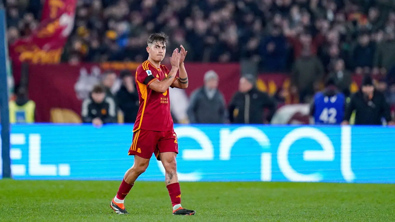 Paulo Dybala celebrates for Roma.