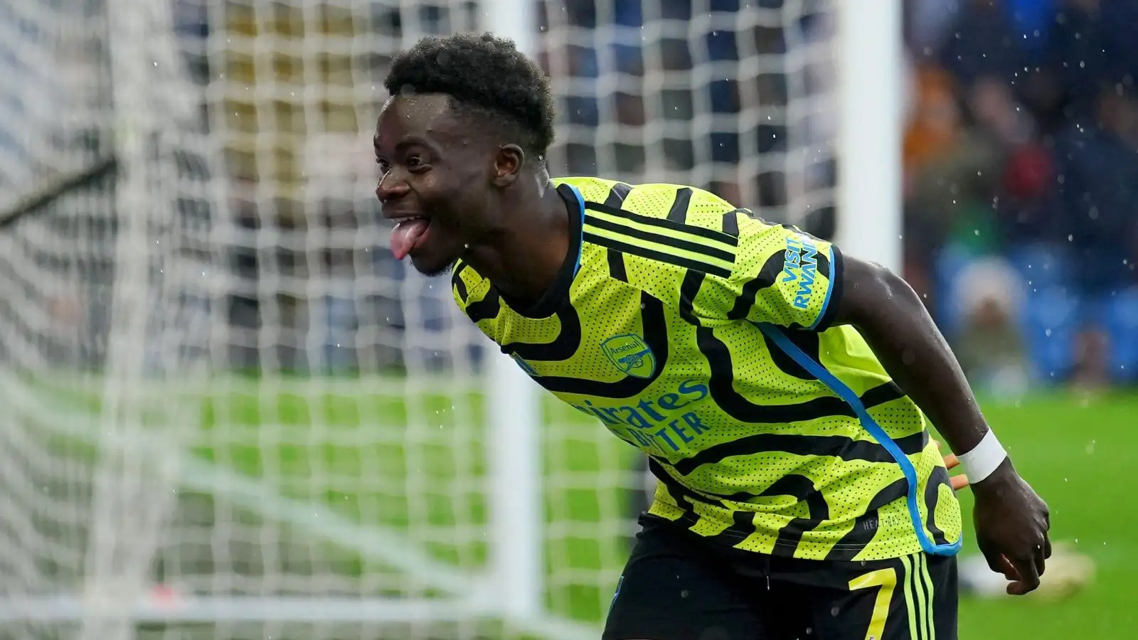 Bukayo Saka celebrates for Arsenal against Burnley.