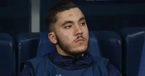 Rayan Cherki on the bench for Lyon in November 2019.