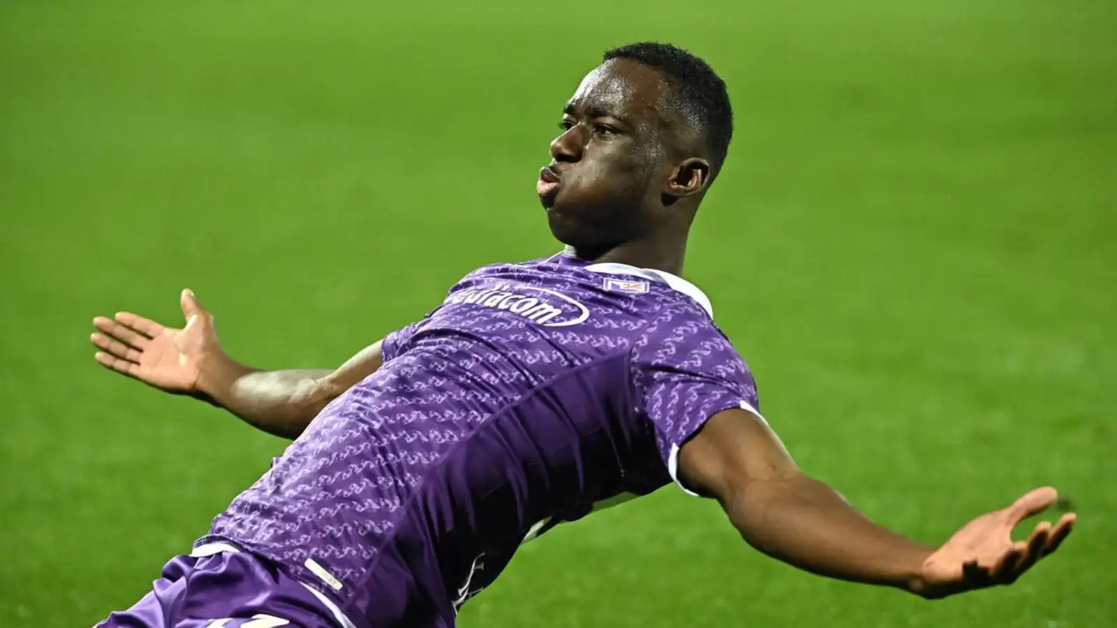 February 26, 2024, Florence, Italy: Fiorentina's defender Michael Kayode celebrates after scoring a goal during the Serie A soccer match ACF Fiorentina vs SS Lazio at Artemio Franchi Stadium in Florence, Italy, 26 February 2024