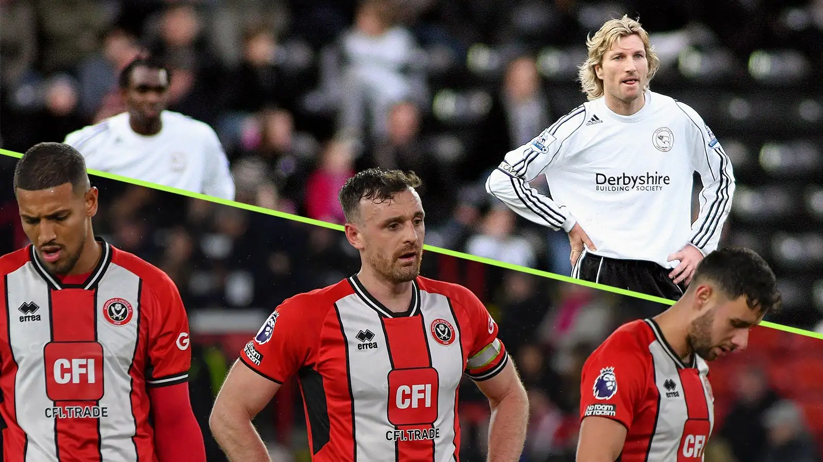 Sheffield United's Vinicius Souza, left, Jack Robinson, center, and George Baldock react during the English Premier League soccer match between Sheffield United and Arsenal at the Bramall Lane stadium in Sheffield, England, Monday, March 4, 2024.