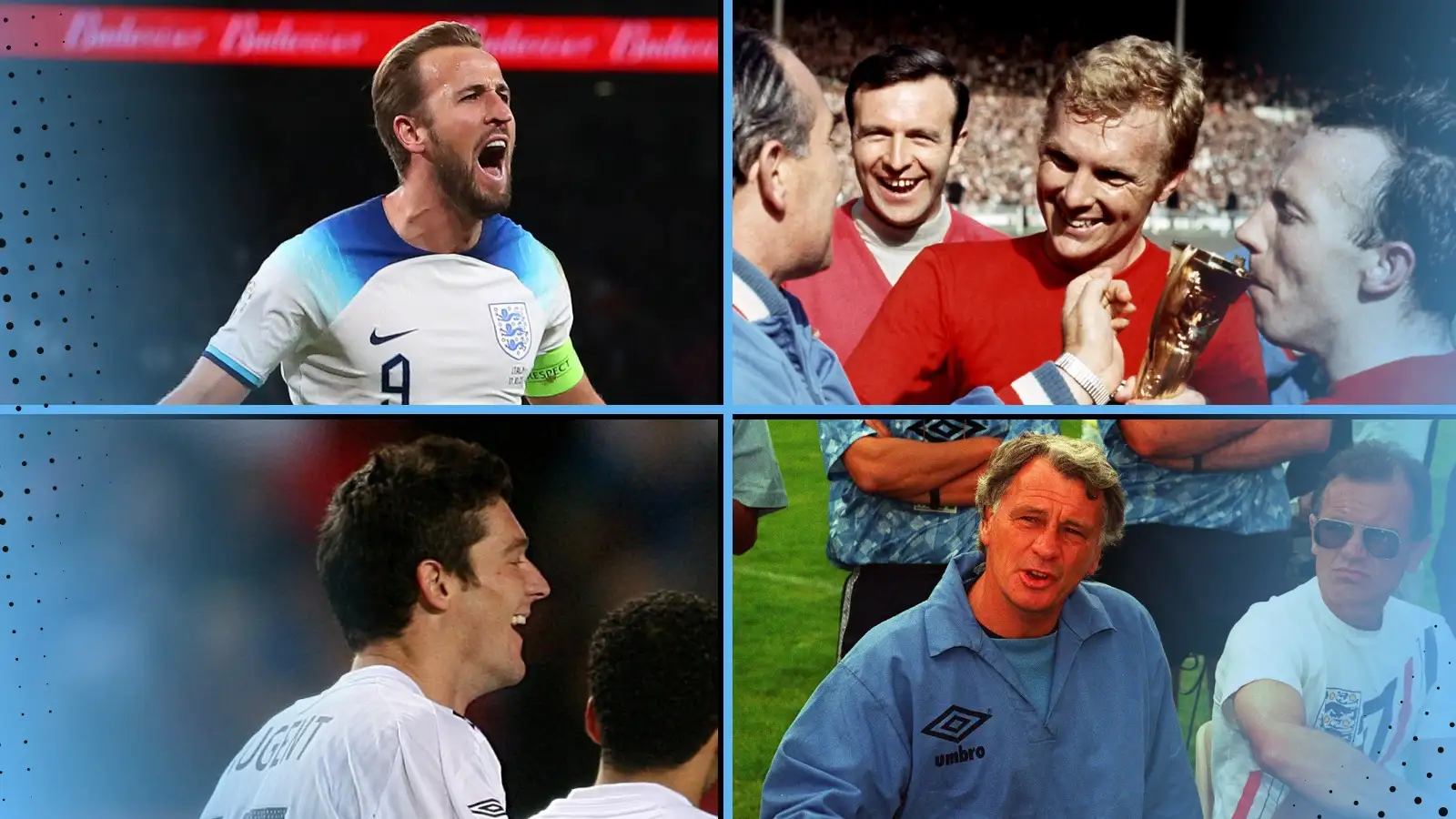 The ultimate England quiz (clockwise from top left) Harry Kane, Bobby Moore, Bobby Robson, David Nugent