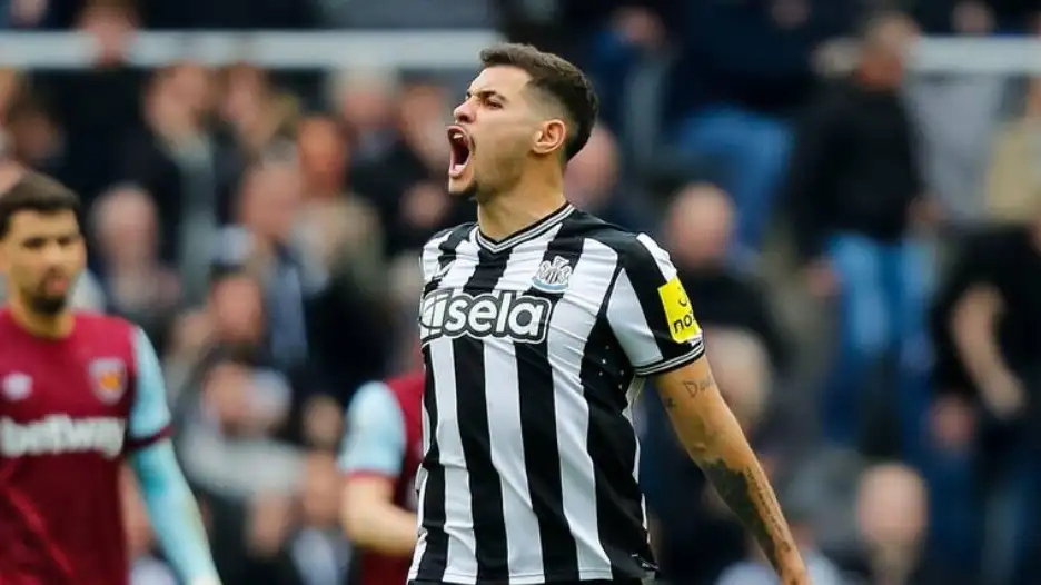 30th March 2024; St James' Park, Newcastle, England; Premier League Football, Newcastle United versus West Ham United; Bruno Guimaraes of Newcastle United shouts at the home crowd to get behind his team after Alexander Isak’s goal after 77 minutes (2-3)