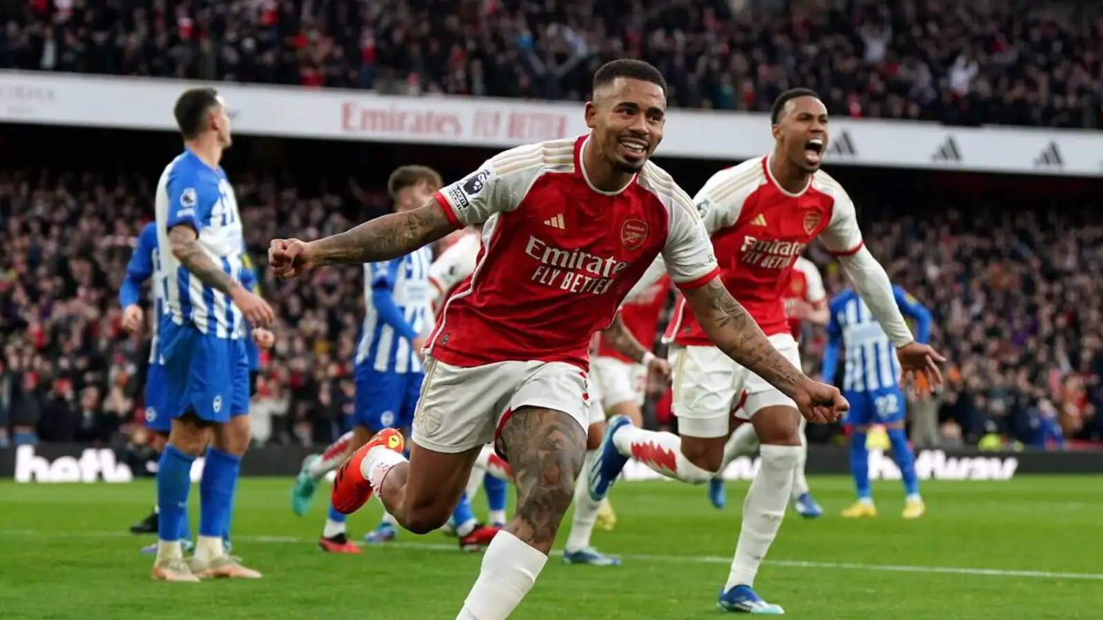 Arsenal's Gabriel Jesus celebrates scoring their side's first goal of the game during the Premier League match at the Emirates Stadium, London. Picture date: Sunday December 17, 2023