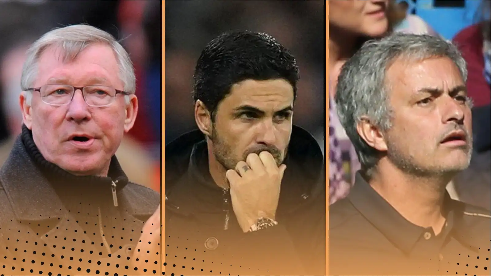 Title Race Let Slip Winning Position 29 games Manchester United Arsenal Chelsea (L-R) Sir Alex Ferguson Mikel Arteta Jose Mourinho