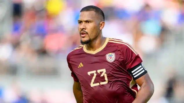 FT. LAUDERDALE, FL - MARCH 21: Venezuela forward Salomon Rondon (23) runs on the pitch during the Italy vs. Venezuela International Friendly match on March 21, 2024, at Chase Stadium in Fort Lauderdale, Fla