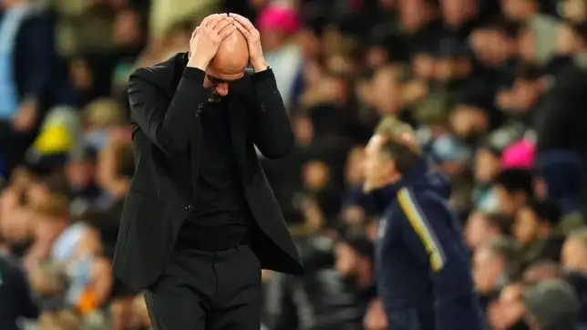 Pep Guardiola in despair as City exit in the 2023-24 quarter-finals.