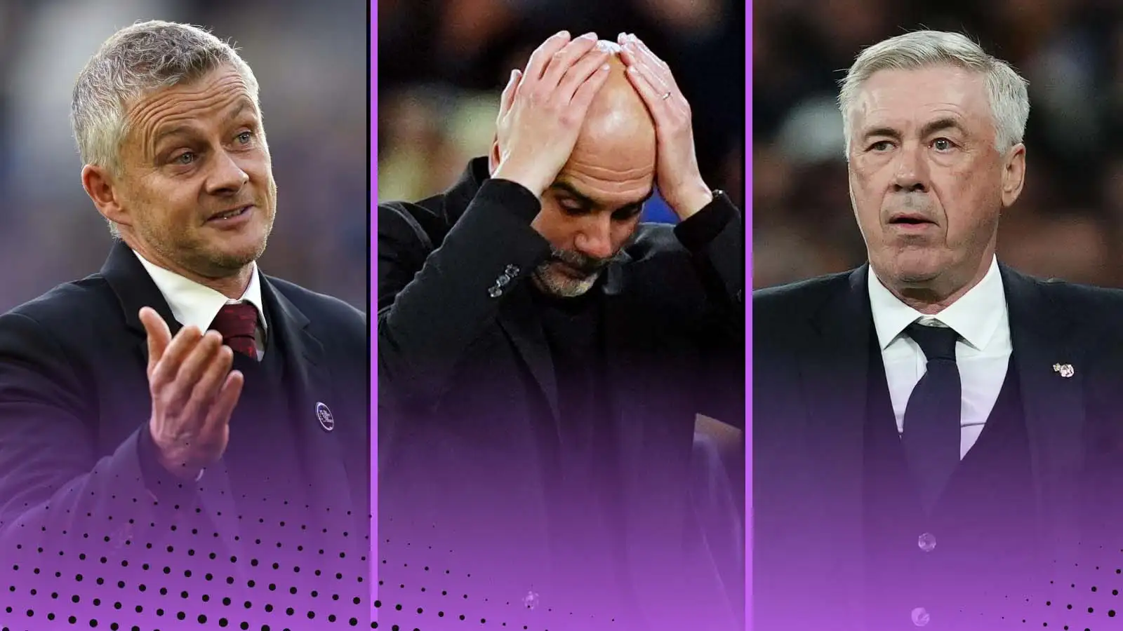 The six managers with the most wins over Pep Guardiola: Ancelotti, Solskjaer...