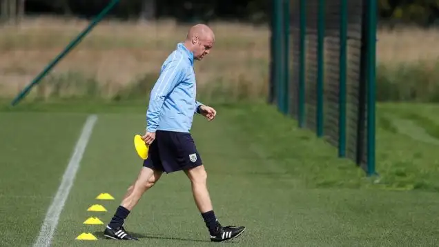 Burnley manager Sean Dyche, during the training session at Barnfield Training Centre, Burnley