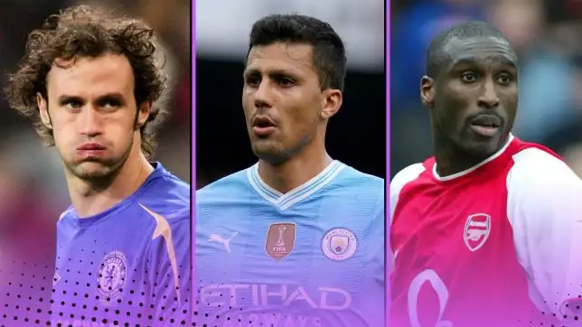 Premier League Longest Unbeaten Records (L-R) Chelsea's Ricardo Carvalho, Manchester City's Rodri, Arsenal's Sol Campbell