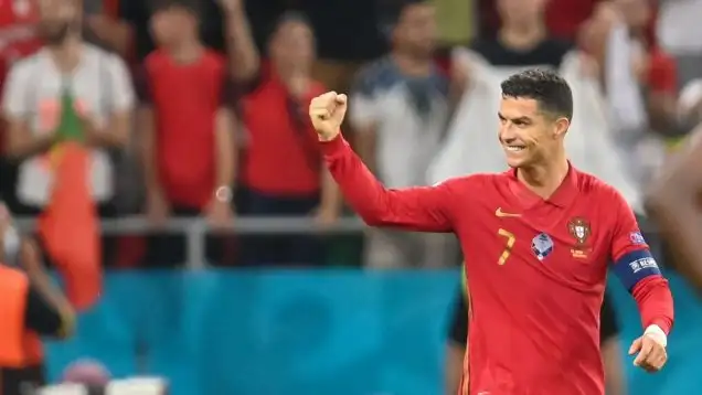 The top goalscorer in Euros history celebrates scoring at Euro 2020.