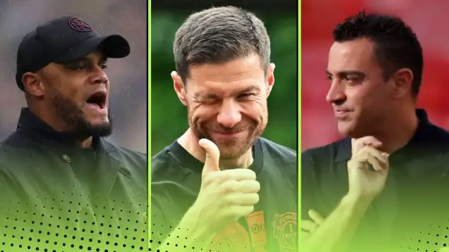 Pep Guardiola disciples Manchester City 2025 featuring Vincent Kompany, Xabi Alonso, Xavi Hernandez