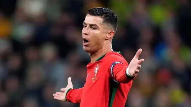 Portugal's Cristiano Ronaldo gestures during the international friendly soccer match between Slovenia and Portugal