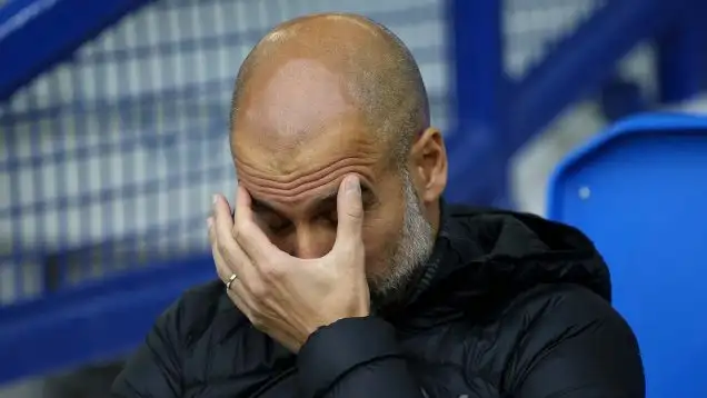 Manchester City manager Pep Guardiola reacts