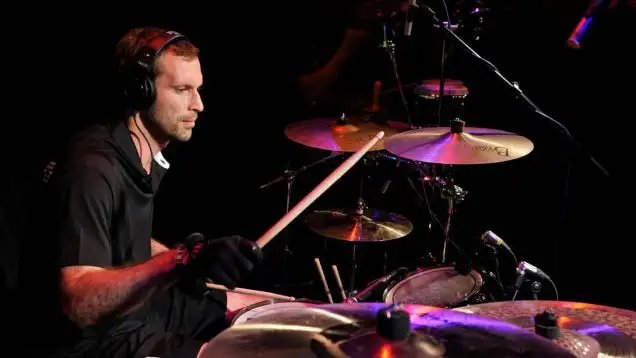 Czech national soccer team goalkeeper Petr Cech plays drums with the band Eddie Stoilow during EURO 2012, at the Czech House in Wroclaw, Poland on June 10, 2012