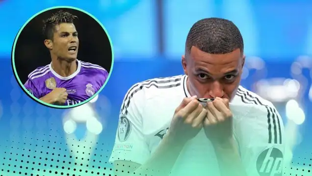 Kylian Mbappe of Real Madrid and Cristiano Ronaldo