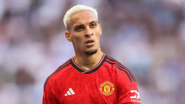 Antony looks on for Manchester United.