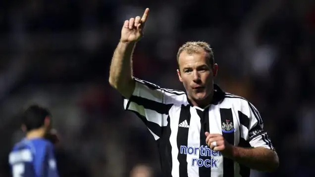 Alan Shearer celebrates for Newcastle.