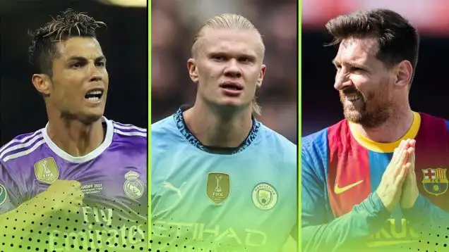Cristiano Ronaldo, Erling Haaland and Lionel Messi
