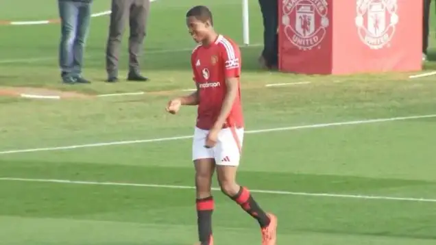 Chido Obi Martin celebrates for Manchester United (Credit: @mufcacademy91 on X)