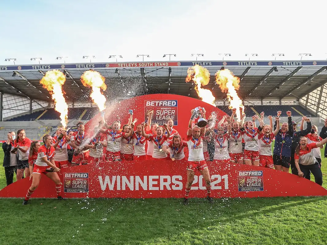 St Helens women celebrate 2021 Women's Super League Grand Final glory