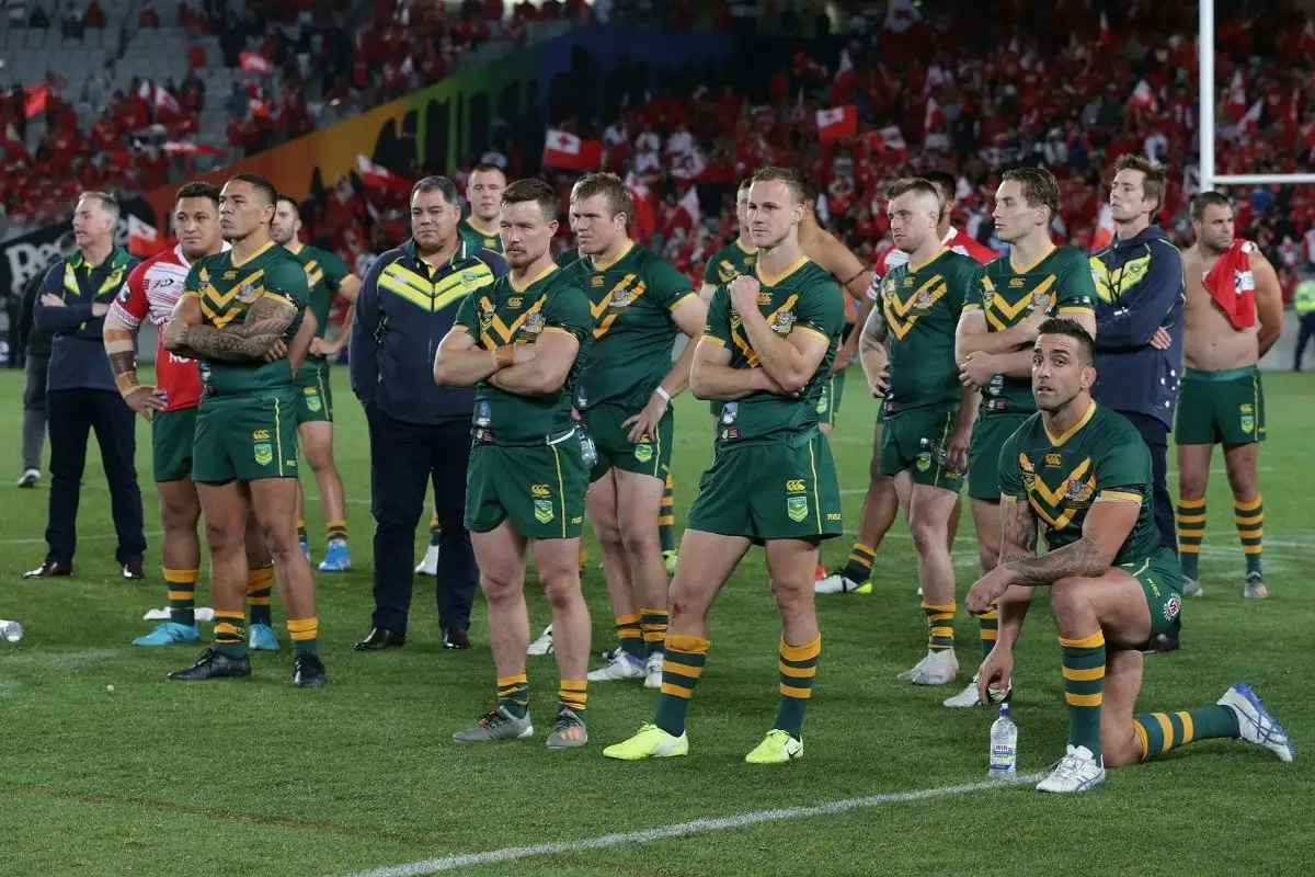 Australia players after Tonga defeat in 2019