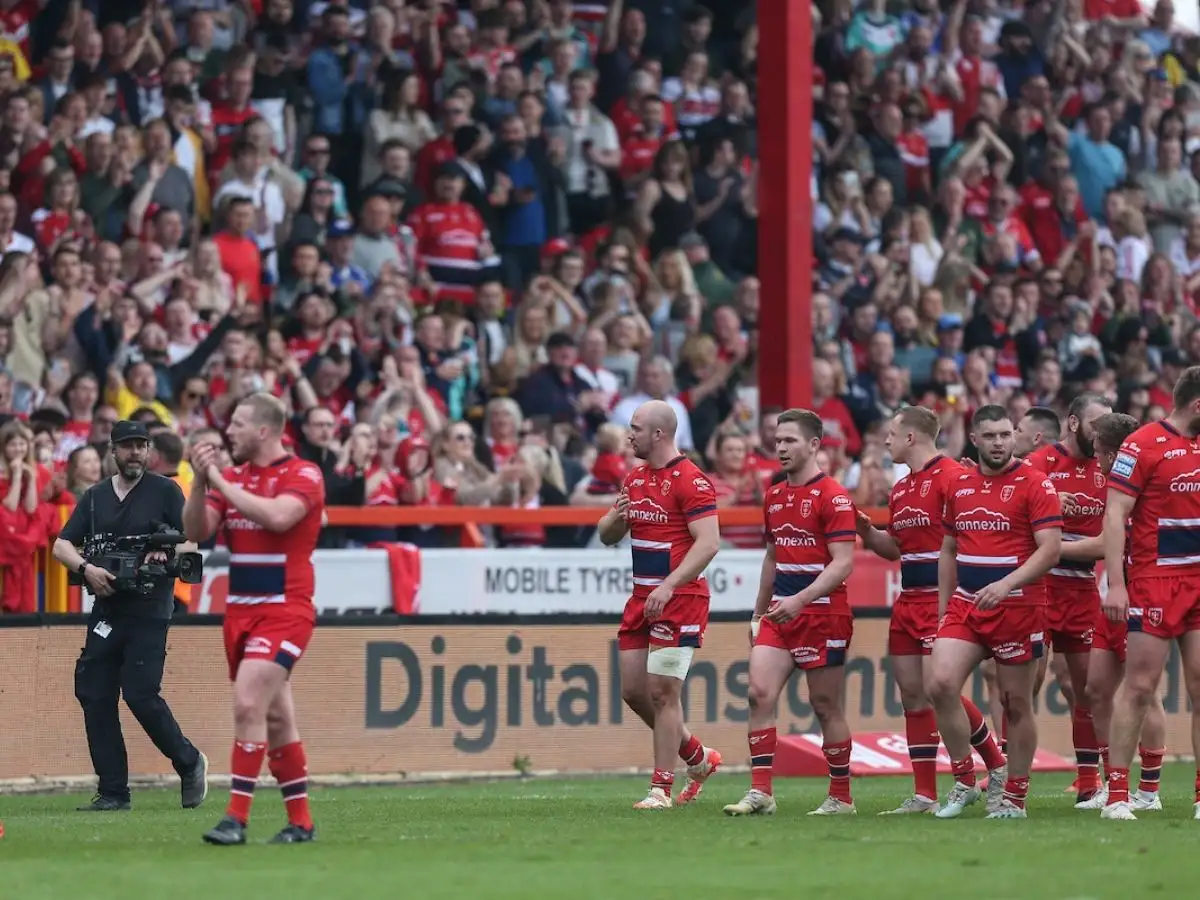 Hull KR players clap the fans