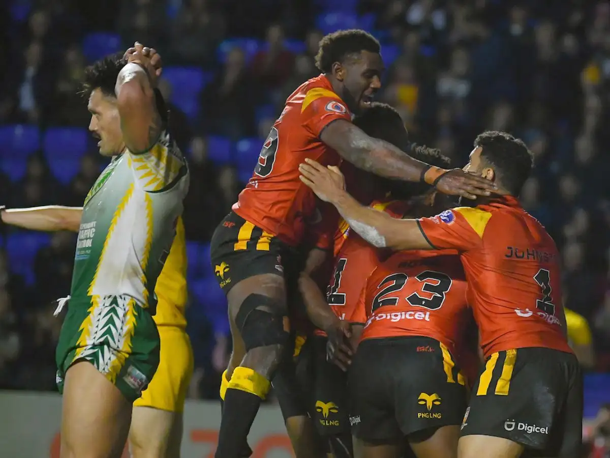 Papua New Guinea PNG Kumuls celebrate against Cook Islands SWpix