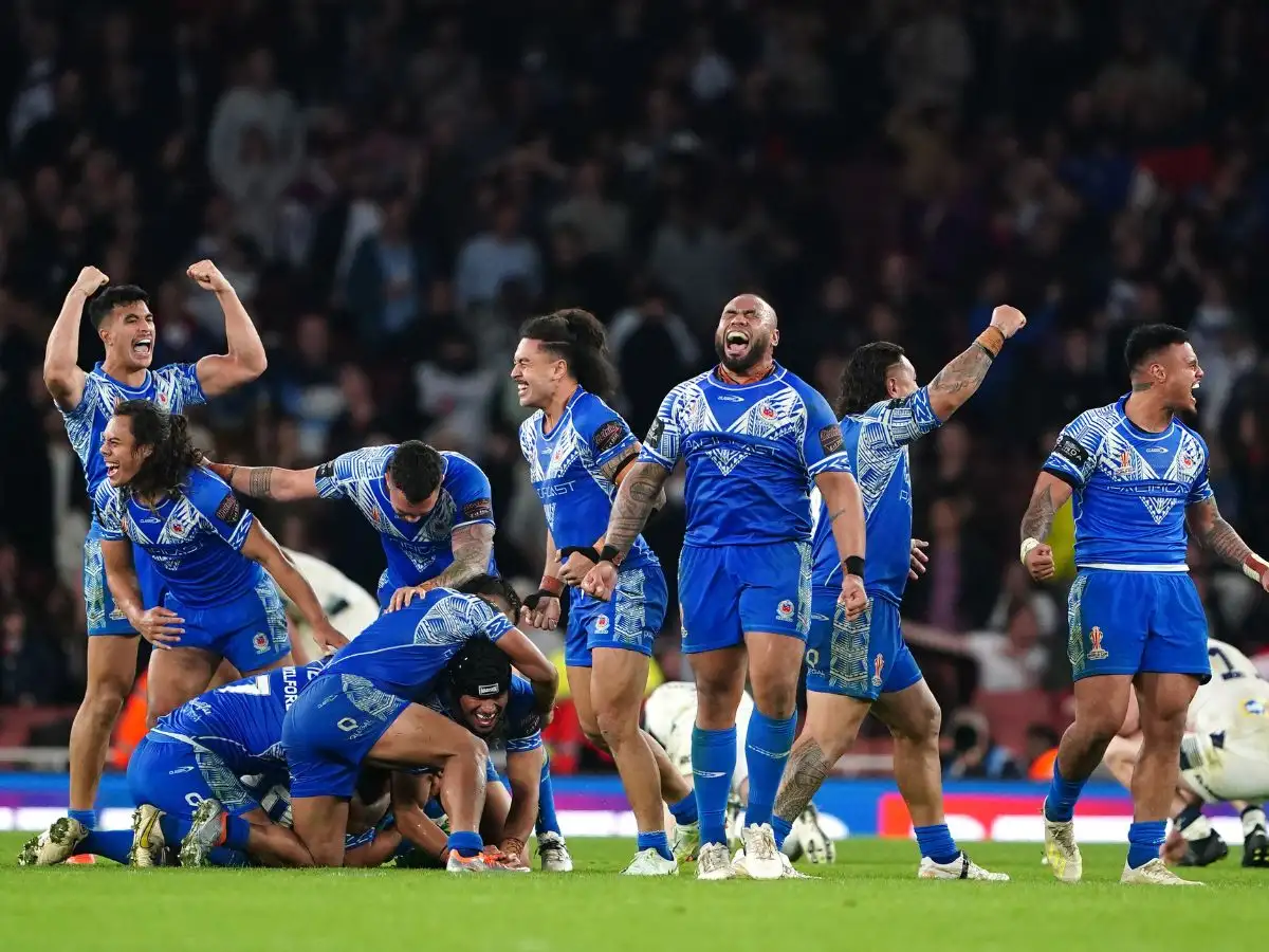 Samoa celebrate World Cup semi-final win PA