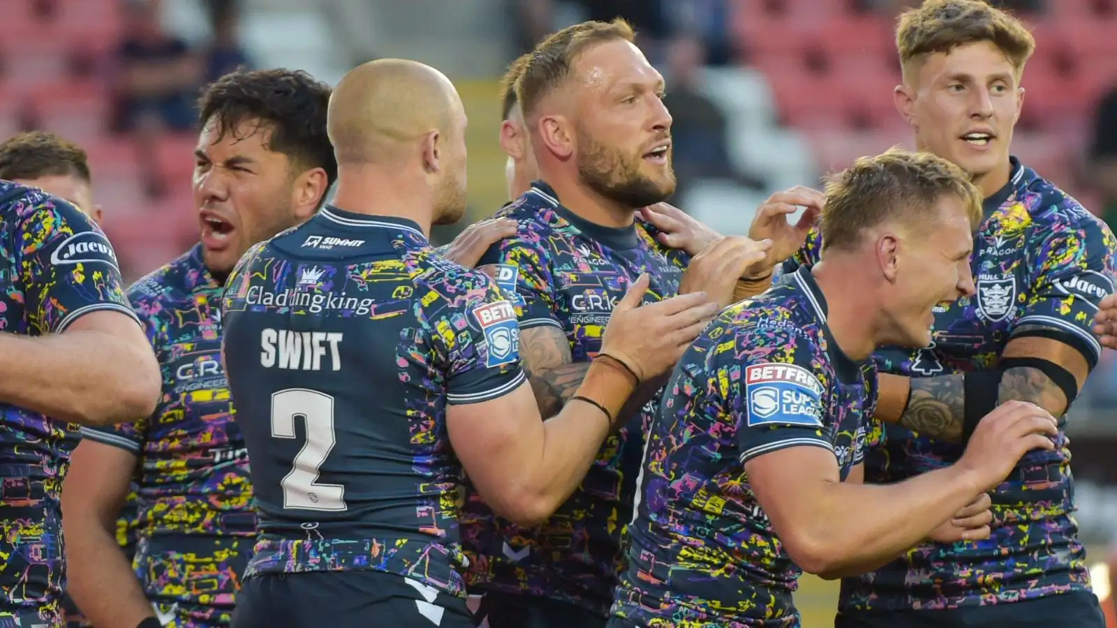 Josh Griffin scores against Leigh Leopards in Super League. Photo by Craig Cresswell/News Images.