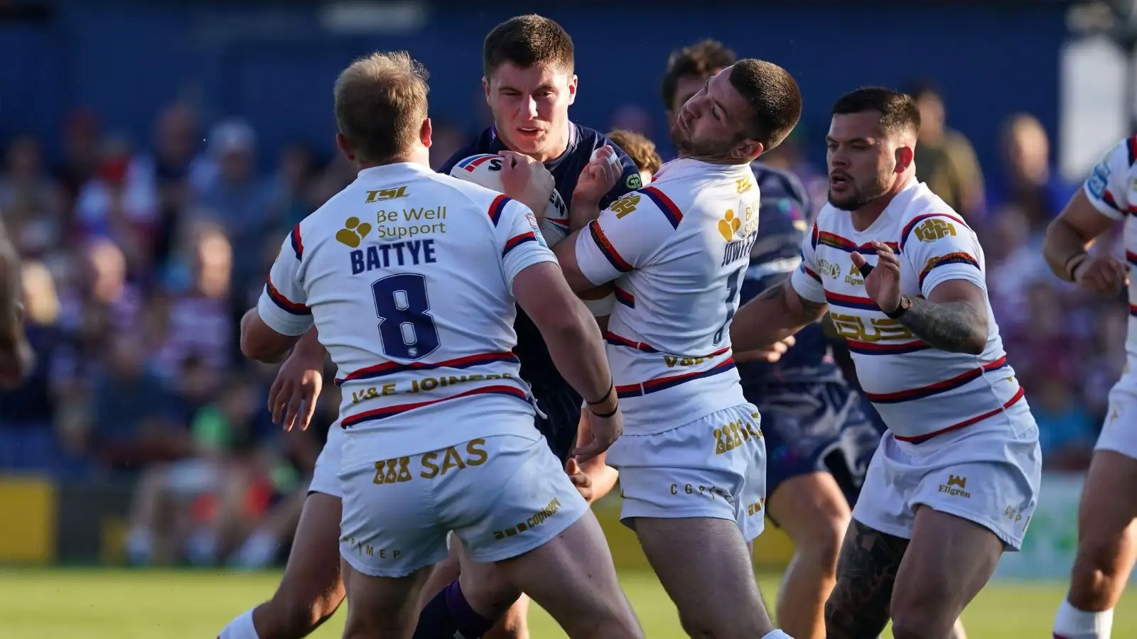 Wigan Warriors prop Ethan Havard in action against Wakefield. Photo by PA Images / Alamy Stock Photo.