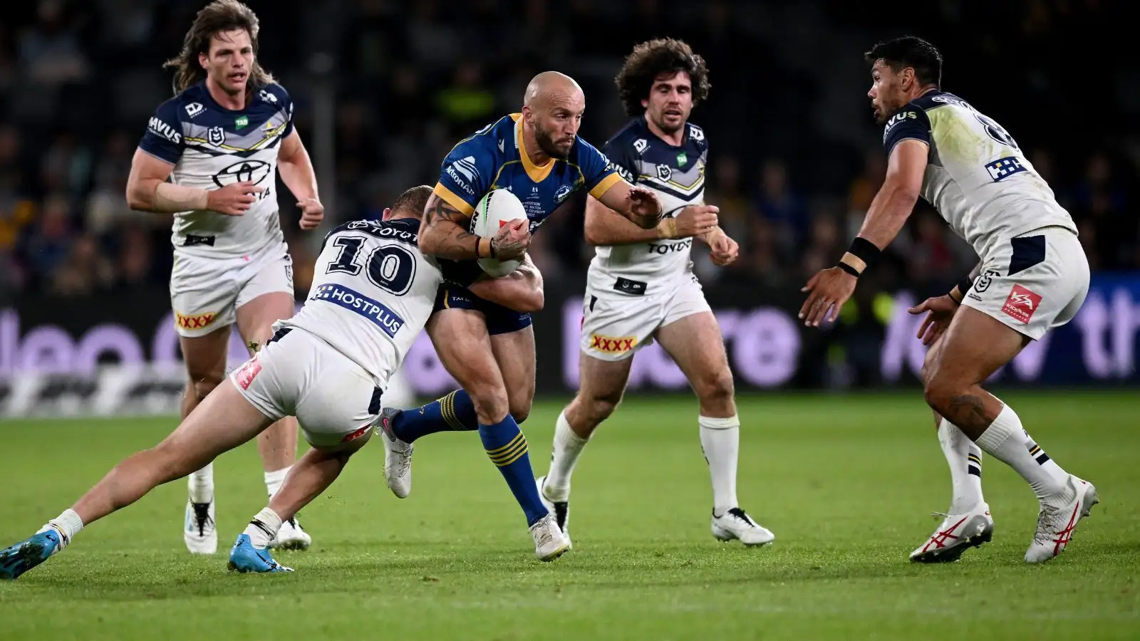 Josh Hodgson in action for Parramatta Eels against North Queensland Cowboys. Photo by Australian Associated Press/Alamy Live News.
