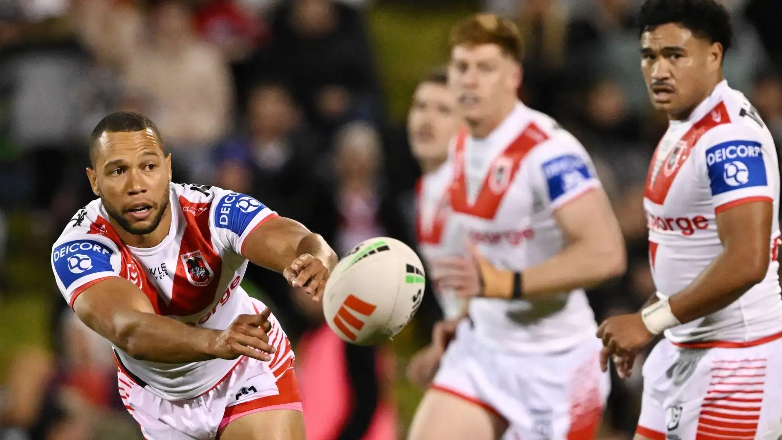Moses Mbye of the Dragons during the NRL Round 19 match between the St. George Illawarra Dragons and the Canberra Raiders at WIN Stadium in Wollongong. Photo by AAP Image/Dean Lewins.