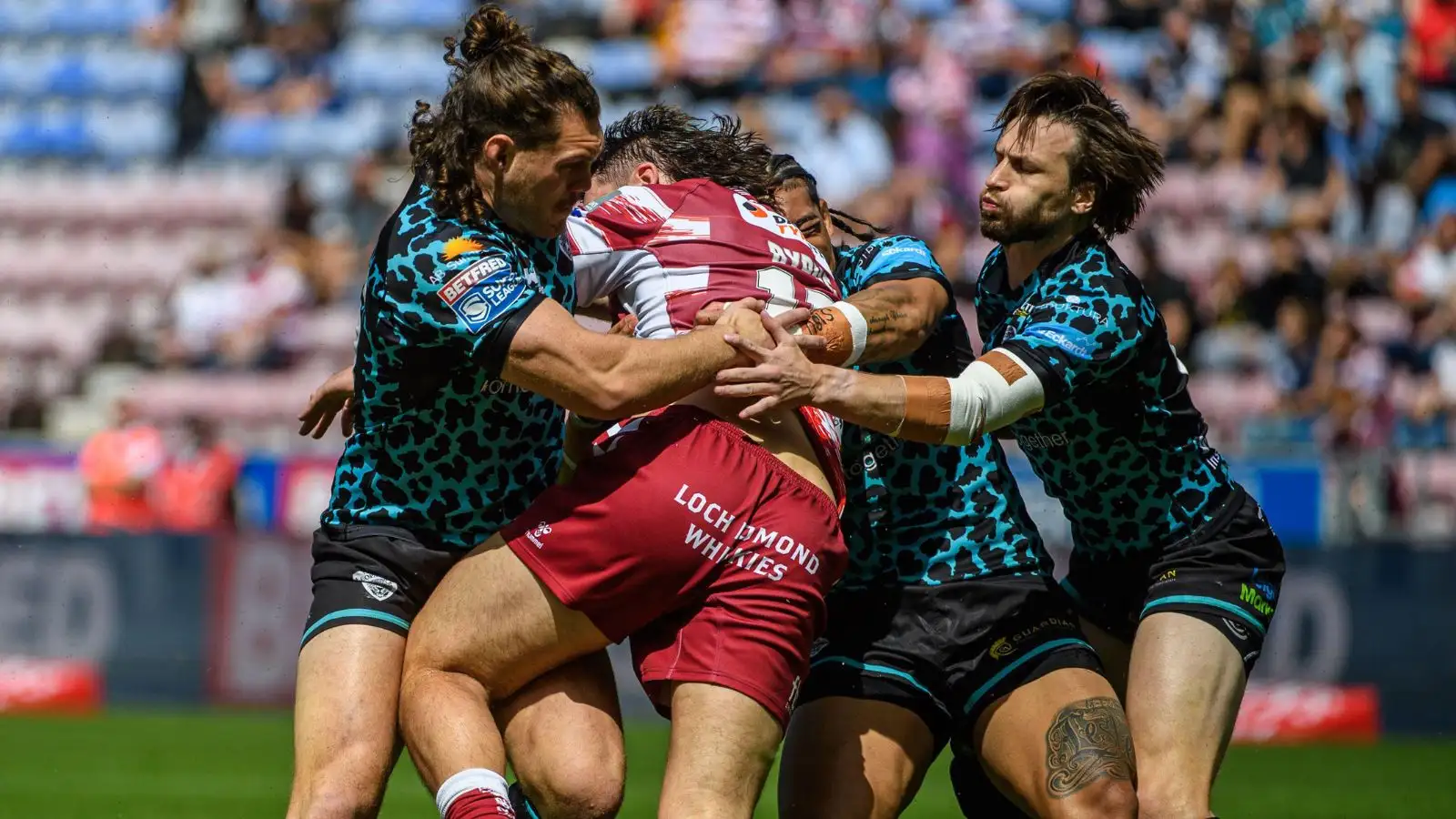 Liam Byrne in action against Leigh Leopards in Super League. Photo: Ian Charles | MI News.