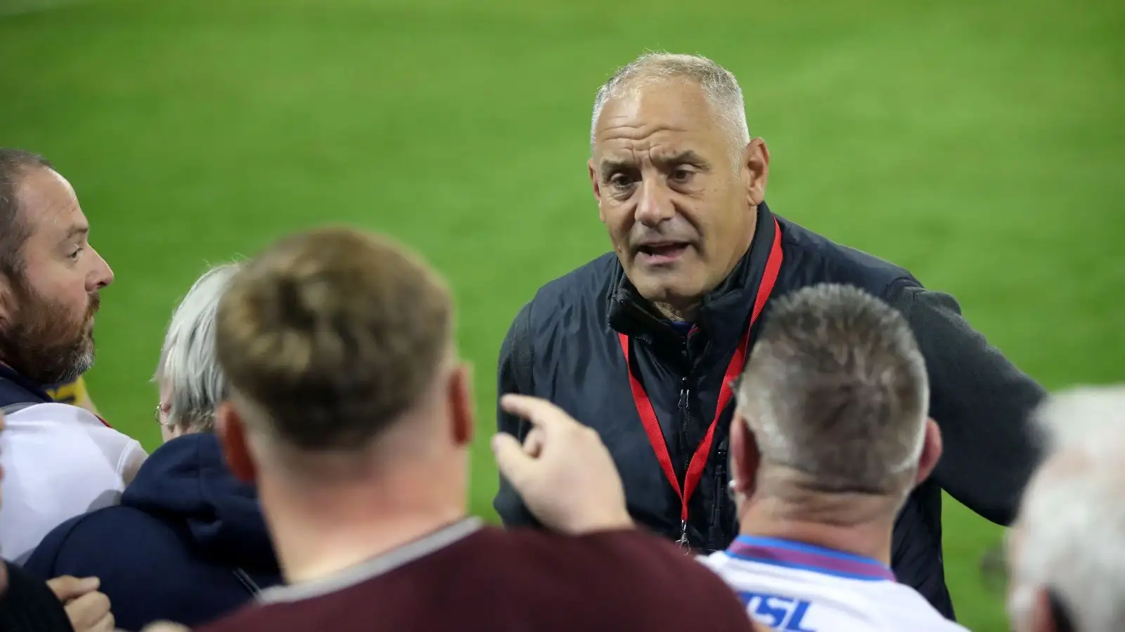 Wakefield Trinity CEO Michael Carter is confronted by fans following their relegation