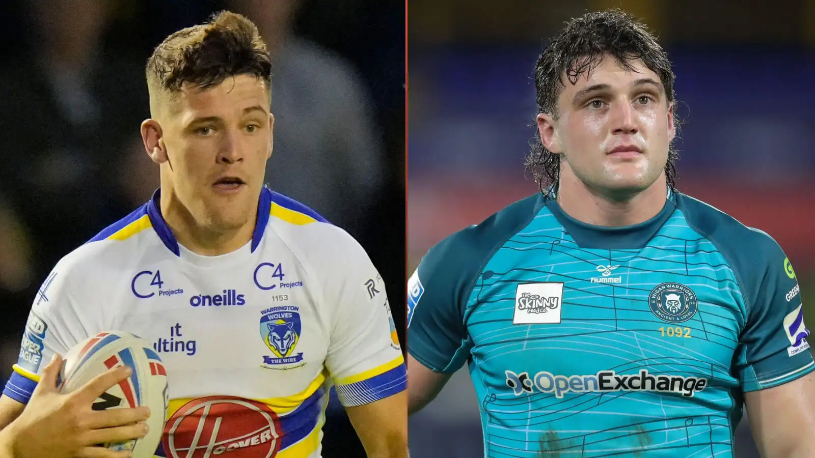 Warrington's Josh Thewlis and Wigan's Liam Byrne