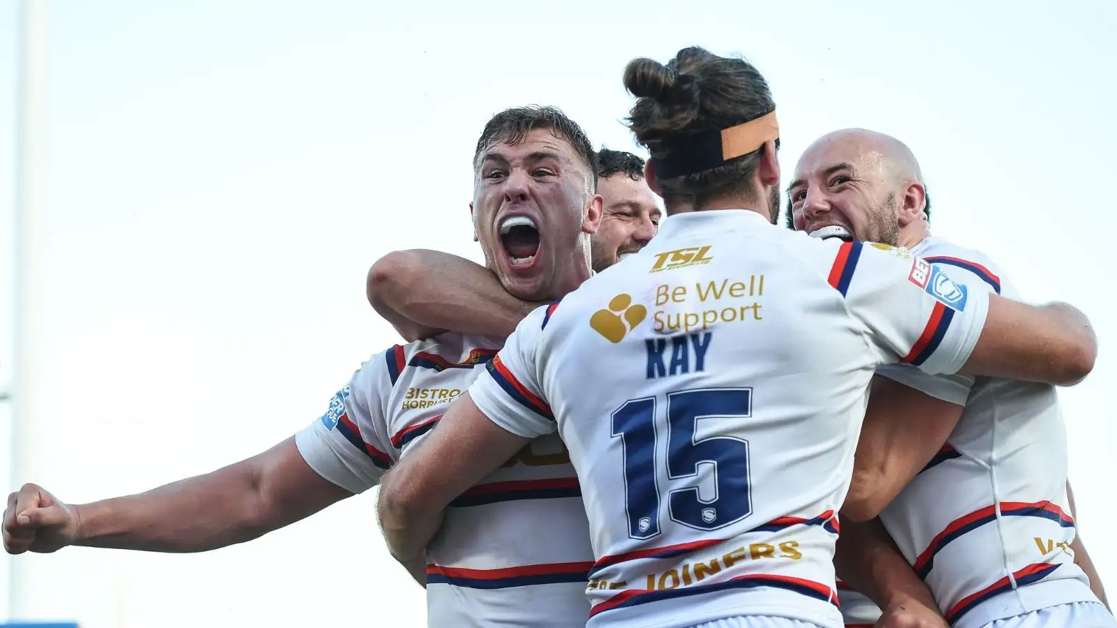 Jai Whitbread celebrates with Wakefield team-mates