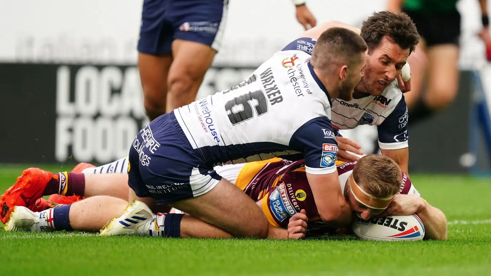 Adam O'Brien scores against Warrington