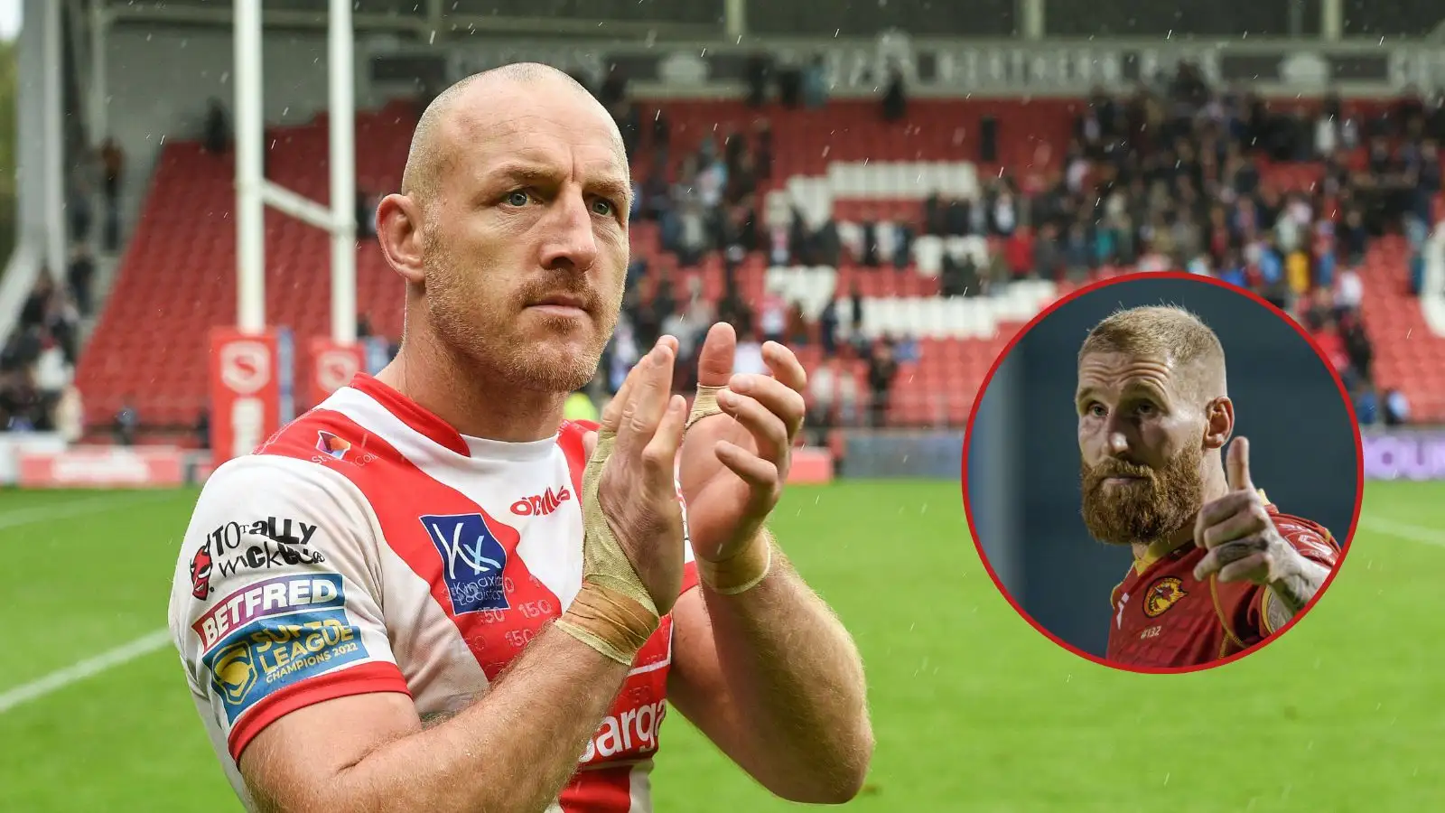 James Roby St Helens and Sam Tomkins Catalans Dragons Alamy