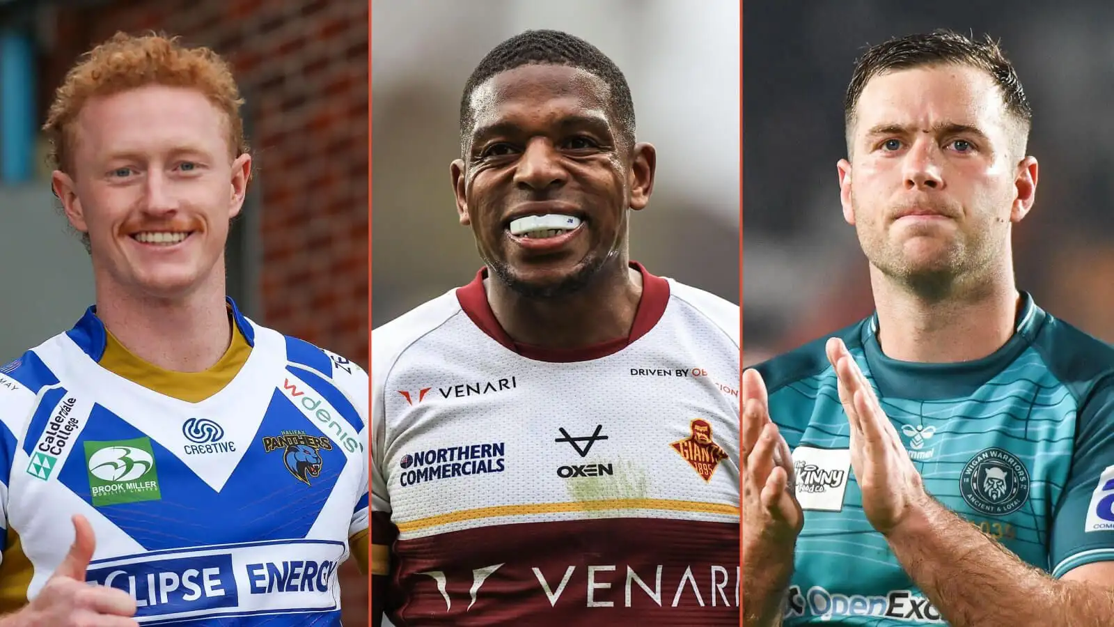 Lachlan Walmsley, Jermaine McGillvary and Iain Thornley Wakefield Trinity Alamy