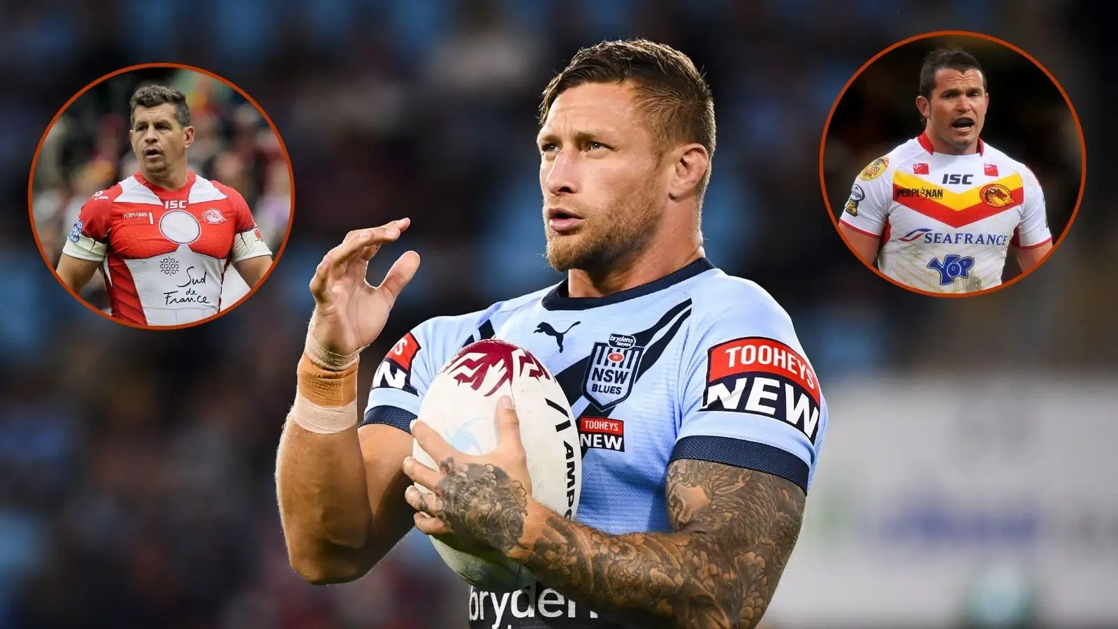 Tariq Sims (centre) has joined Catalans Dragons on a two-year deal - Alamy